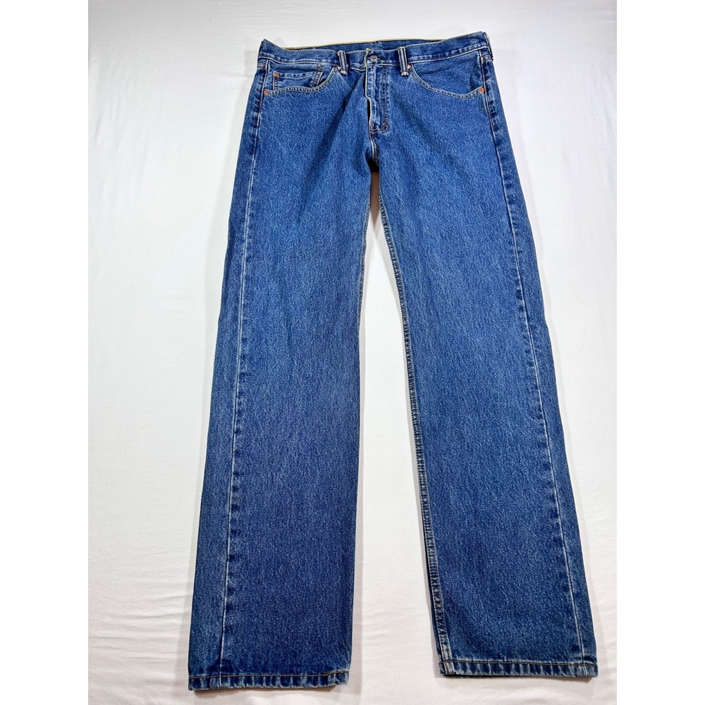 Levis 505 Regular Fit Straight Leg Blue Denim Jeans Mens 36x34 Medium Wash
